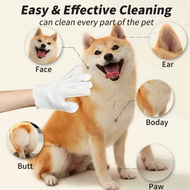 Gentle Pet Cleaning Gloves & Wipes
