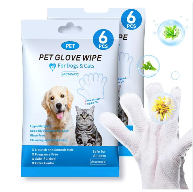 Gentle Pet Cleaning Gloves & Wipes